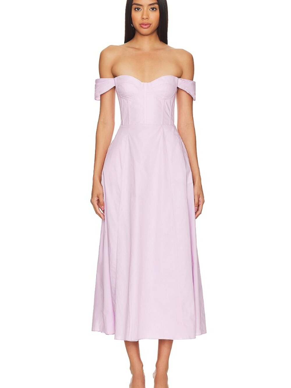 Bardot x REVOLVE Magdelena Midi Dress in Lilac purple flowy cottage corset